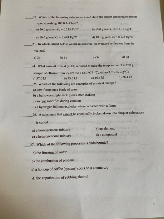 Solved 22. Which of the following substances would show the | Chegg.com