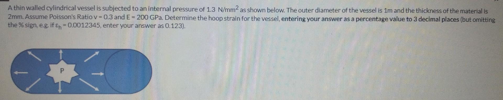 Solved A thin walled cylindrical vessel is subjected to an | Chegg.com