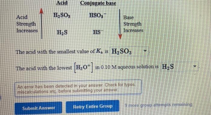 Solved Acid Conjugate base H2SO, HSO3- Acid Strength | Chegg.com