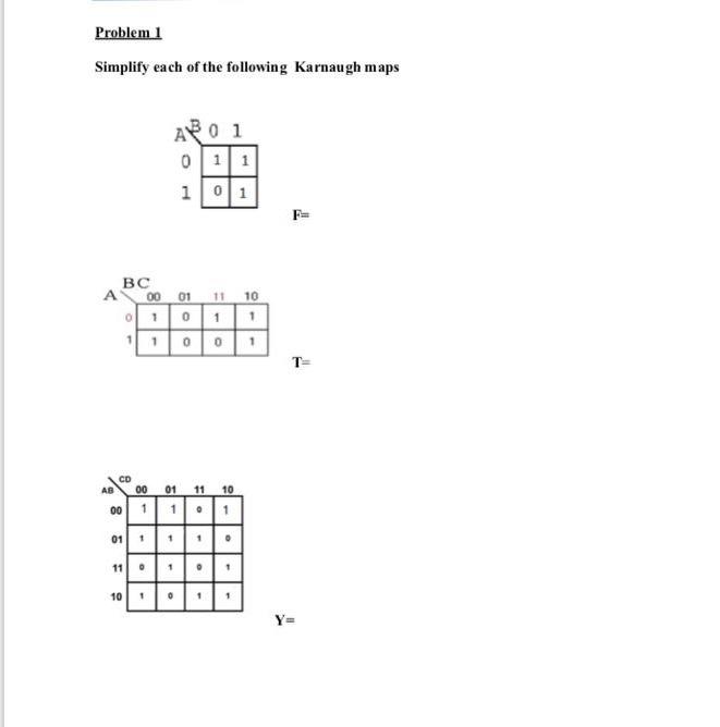 Solved Problem 1 Simplify Each Of The Following Karnaugh