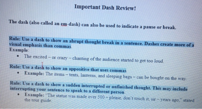 Example Completed Dash Ric Important Dash Review! The dash (also called an | Chegg.com