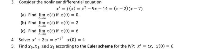 Solved 3. Consider the nonlinear differential equation x' = | Chegg.com