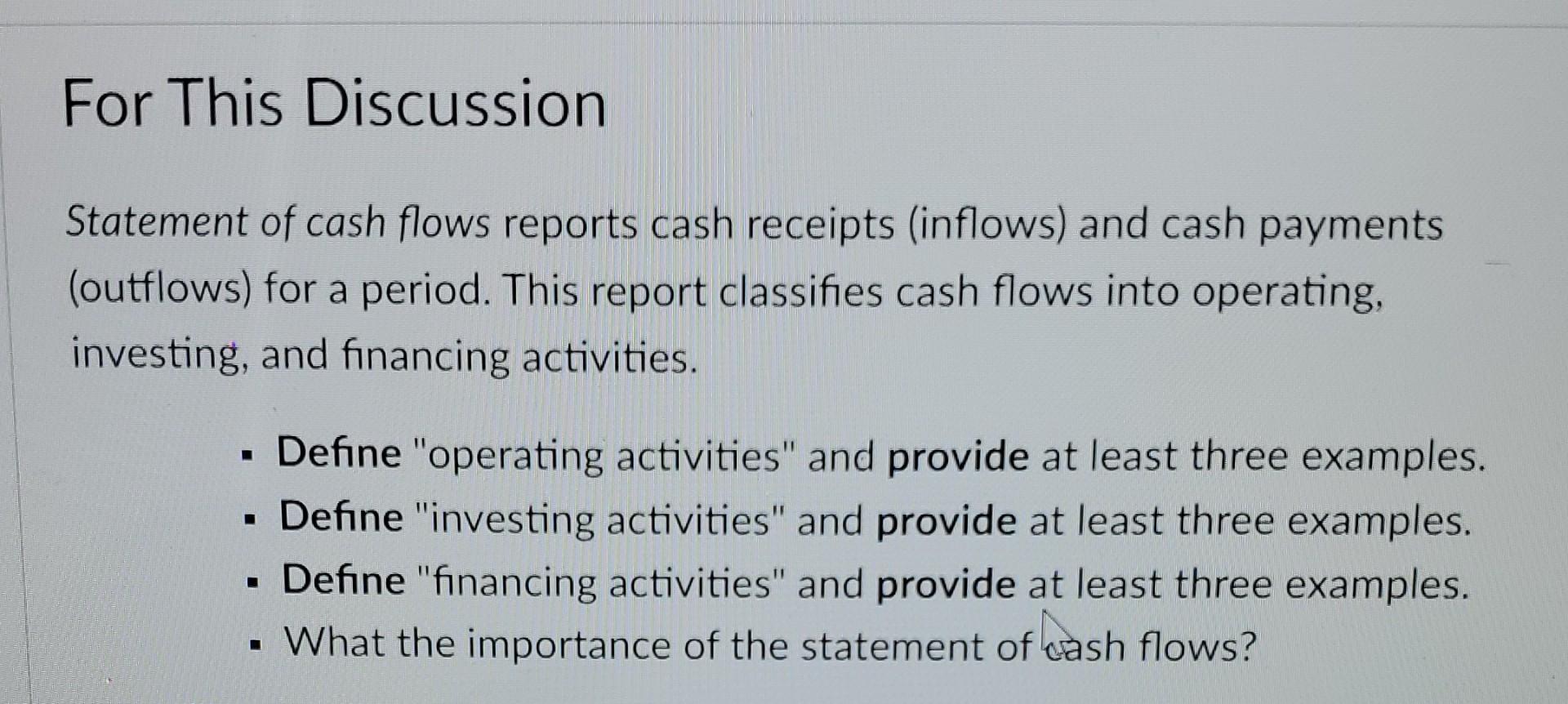 Solved For This Discussion Statement of cash flows reports