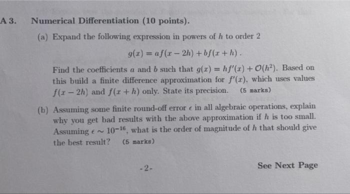 Solved A 3. Numerical Differentiation (10 points). (a) | Chegg.com