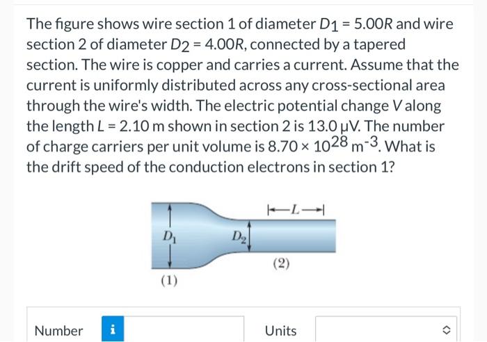 The figure shows wire section 1 of diameter D1=5.00R | Chegg.com