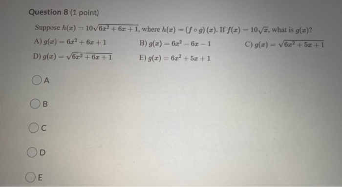 Solved Question 8 1 Point Suppose H X 10v60 6x 1 Chegg Com