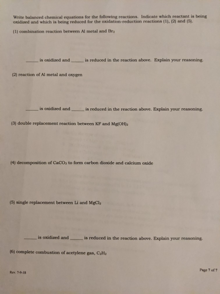 Solved Write balanced chemical equations for the following | Chegg.com
