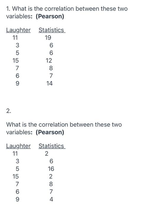 Solved 1. What is the correlation between these two | Chegg.com