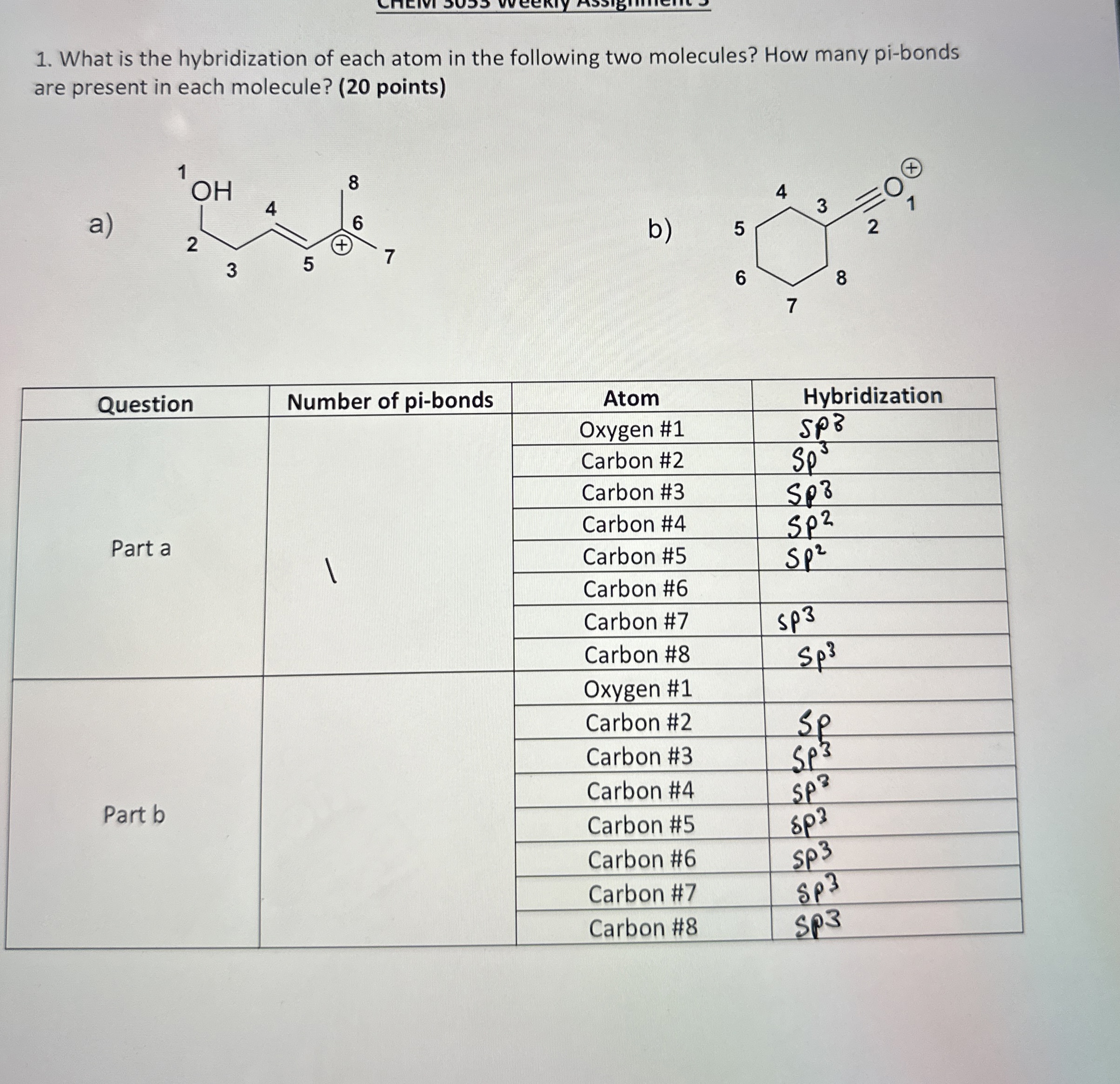 Solved What is the hybridization of each atom in the