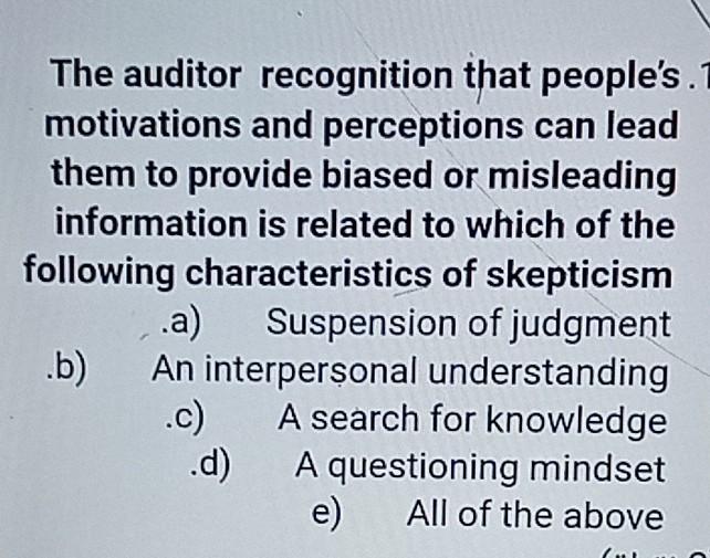 Solved The auditor recognition that people's. I motivations | Chegg.com