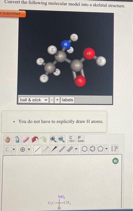 Solved Convert the following molecular model into a skeletal | Chegg.com