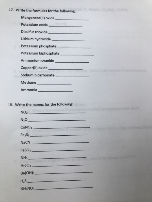 Solved 17. Write the formulas for the following: | Chegg.com