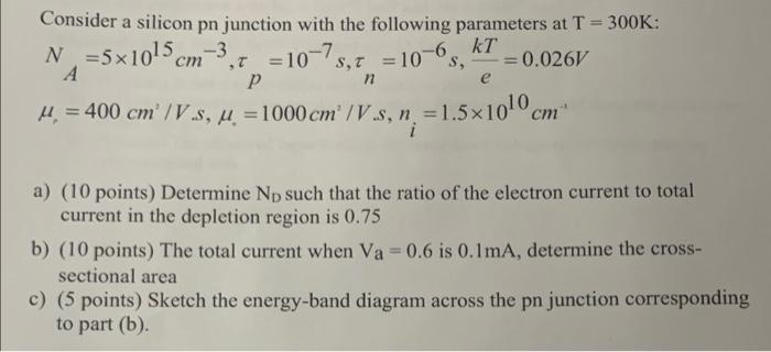 Solved Consider a silicon pn junction with the following | Chegg.com