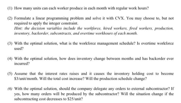 Solved Order backlog is allowed with a price. Each worker | Chegg.com