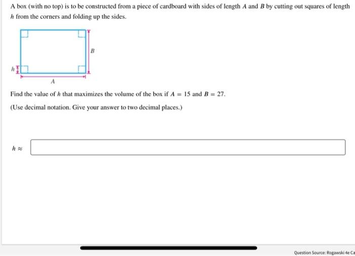 Solved A box (with no top) is to be constructed from a piece | Chegg.com