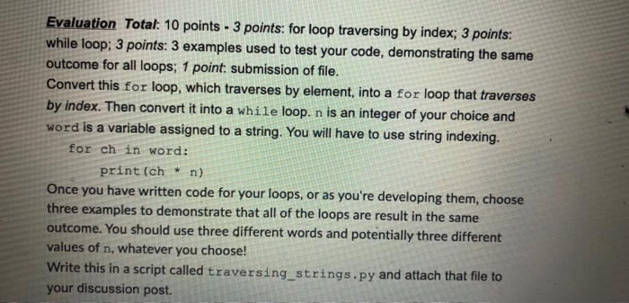 Solved Evaluation Total: 10 points - 3 points: for loop | Chegg.com
