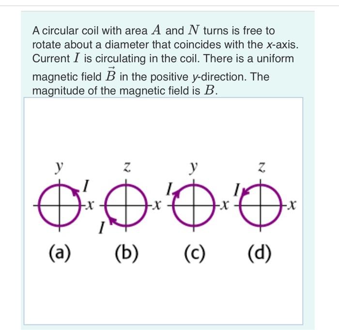 Solved A circular coil with area A and N turns is free to
