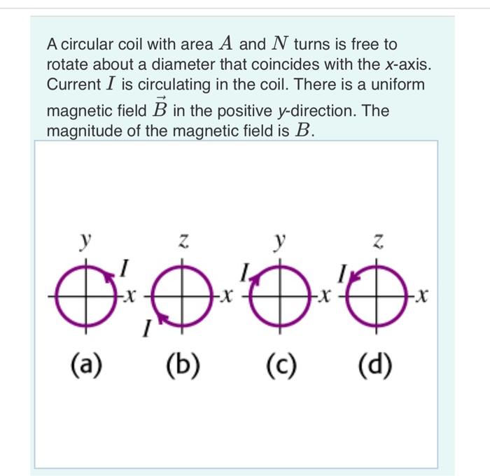 Solved A Circular Coil With Area A And N Turns Is Free To | Chegg.com