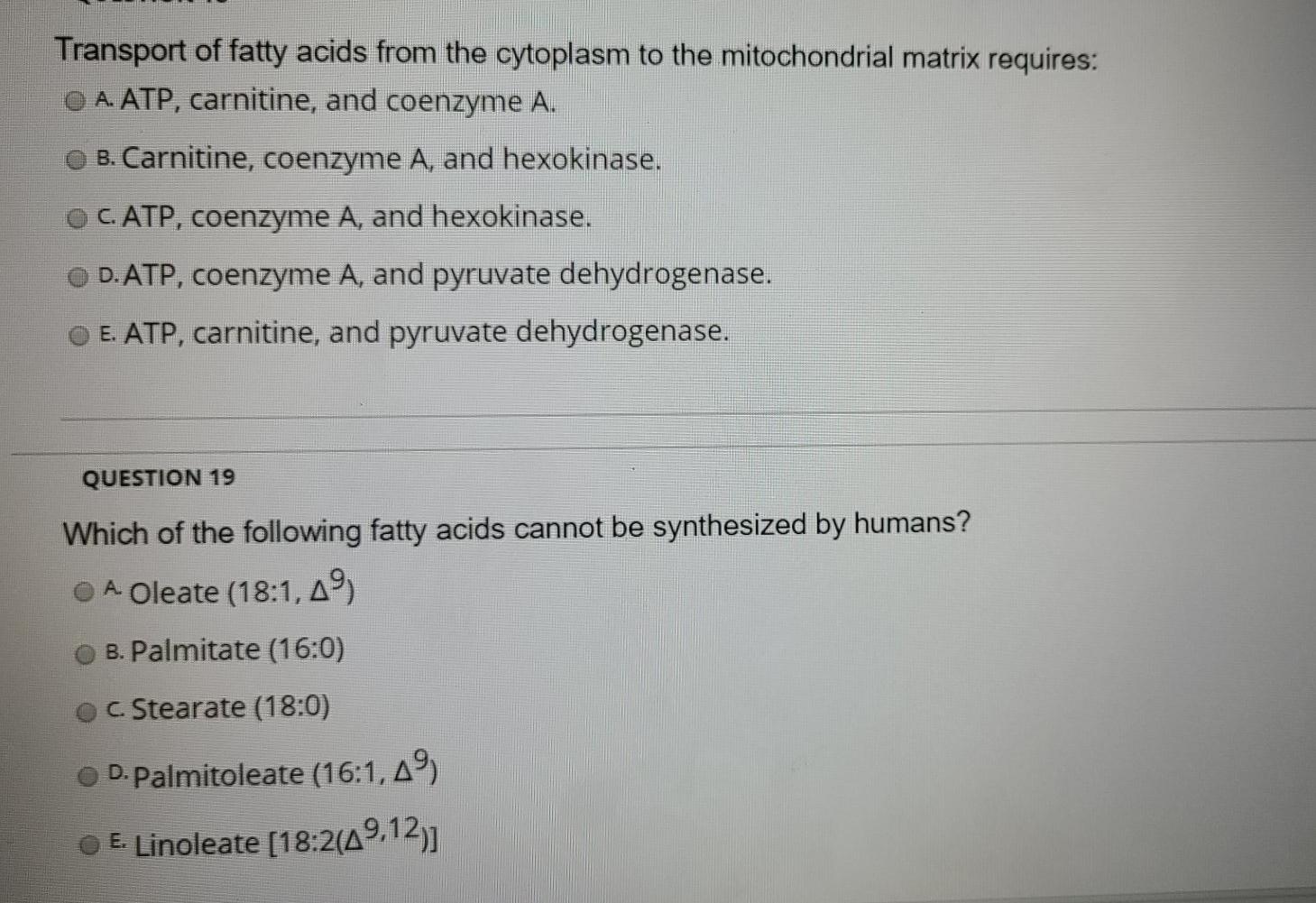 Solved Transport of fatty acids from the cytoplasm to the | Chegg.com