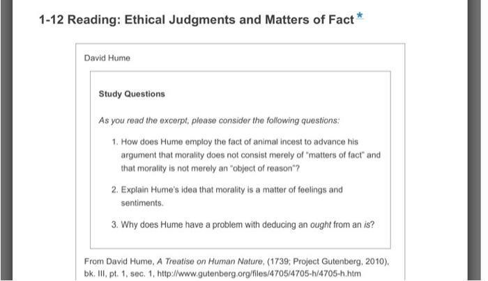 Solved answer the questions based on that Hume Ethical | Chegg.com