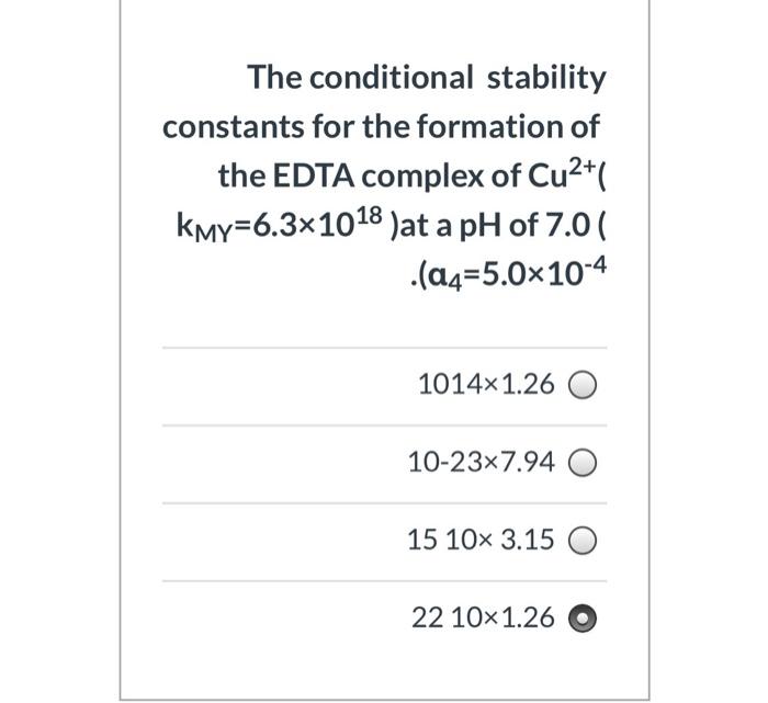 Solved The conditional stability constants for the formation | Chegg.com
