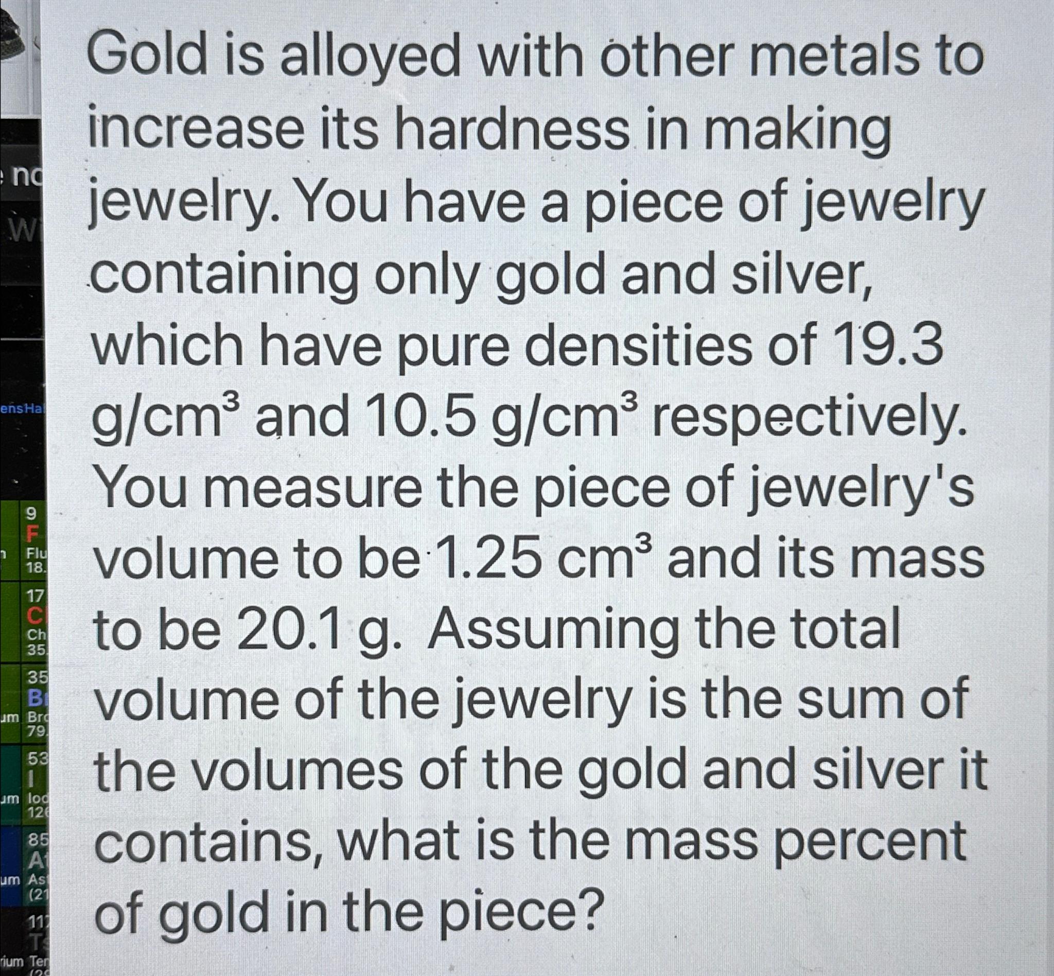 Solved Gold is alloyed with other metals to increase its