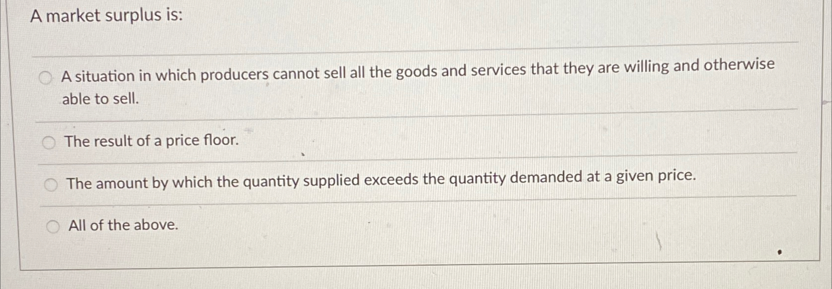 Solved A market surplus isA situation in which producers
