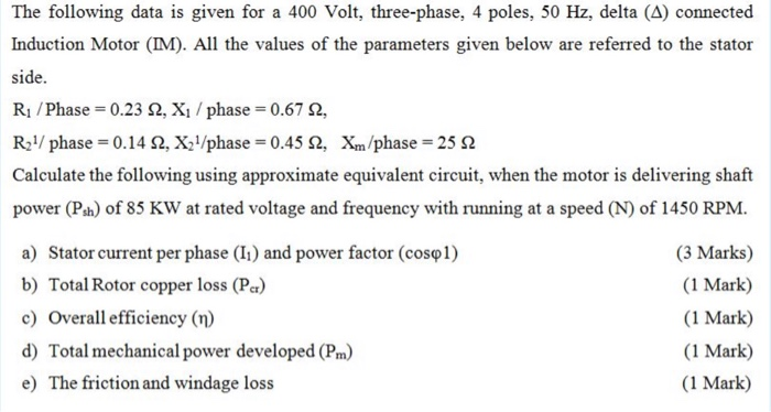 Solved The following data is given for a 3-phase induction | Chegg.com