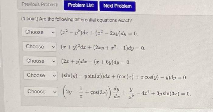 Solved Previous Problem Problem List Next Problem (1 point) | Chegg.com