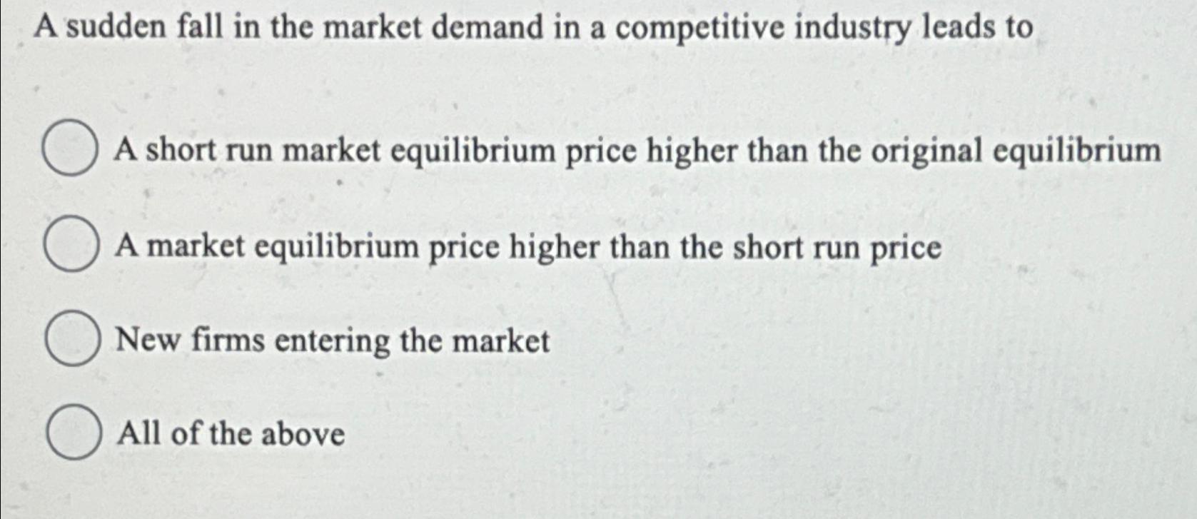 Solved A sudden fall in the market demand in a competitive | Chegg.com