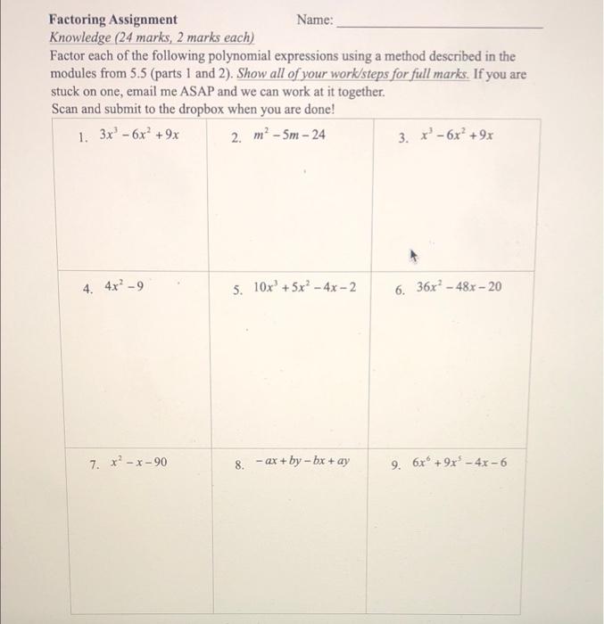 factoring assignment answers