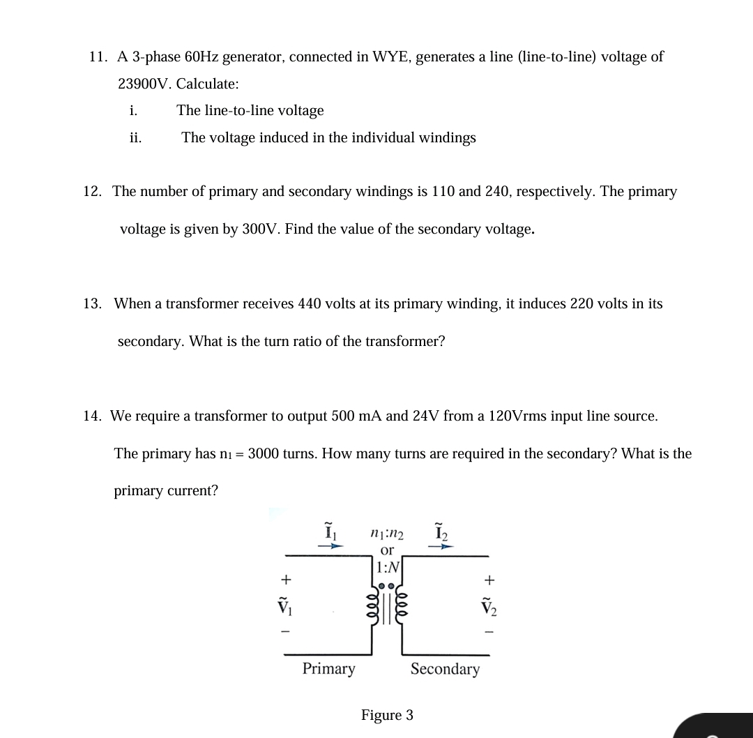 Solved A 3-phase 60Hz ﻿generator, connected in WYE, | Chegg.com