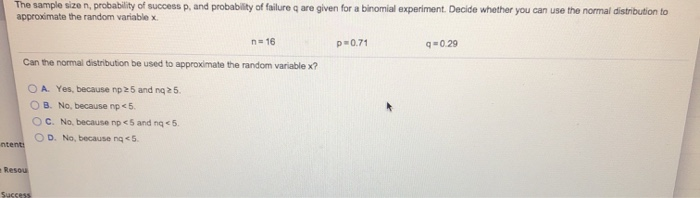 Solved The sample size n, probability of success p, and | Chegg.com