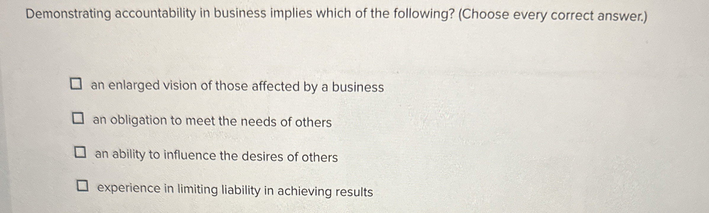 Solved Demonstrating accountability in business implies | Chegg.com