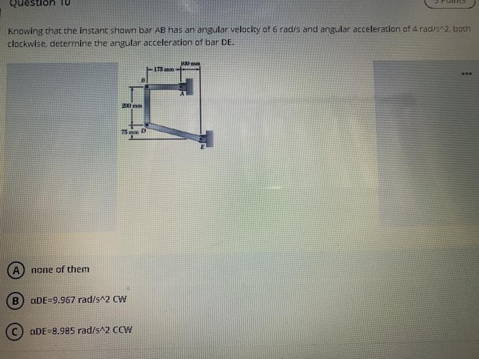 Solved Knowing that the instant shown bar AB has an angular | Chegg.com