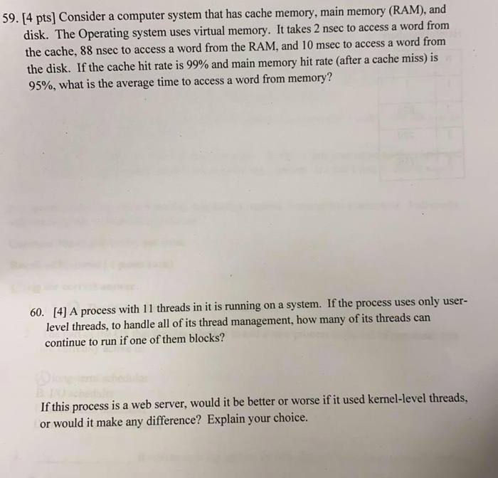 Solved 59. [4 Pts] Consider A Computer System That Has Cache | Chegg.com