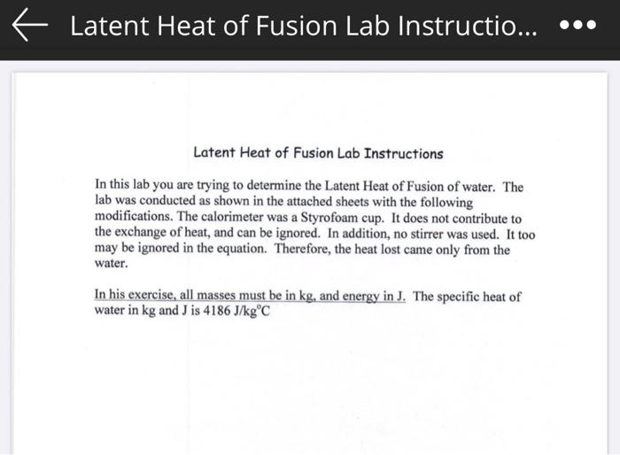 Solved Latent Heat of Fusion Lab Instructio... ••• Latent