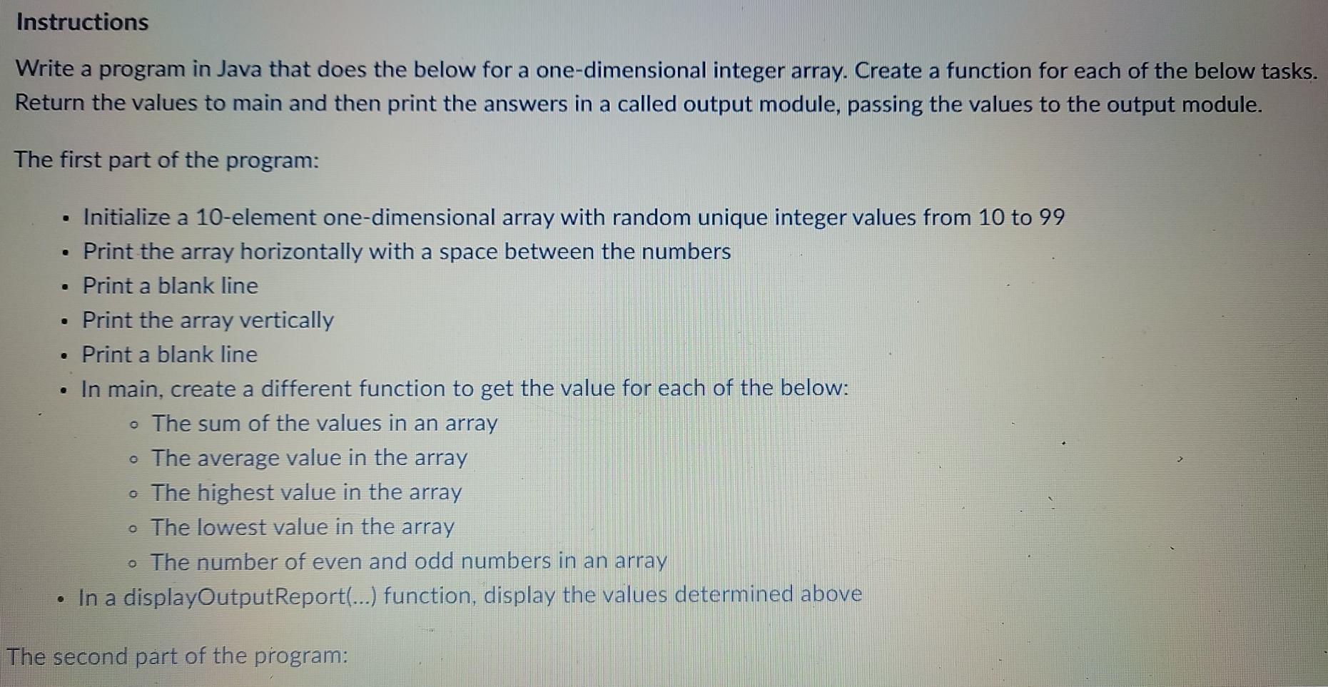 Solved Instructions Write a program in Java that does the | Chegg.com