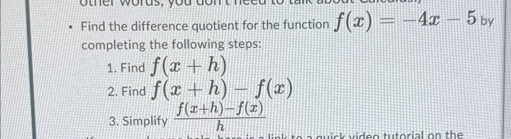 Solved Find the difference quotient for the function | Chegg.com