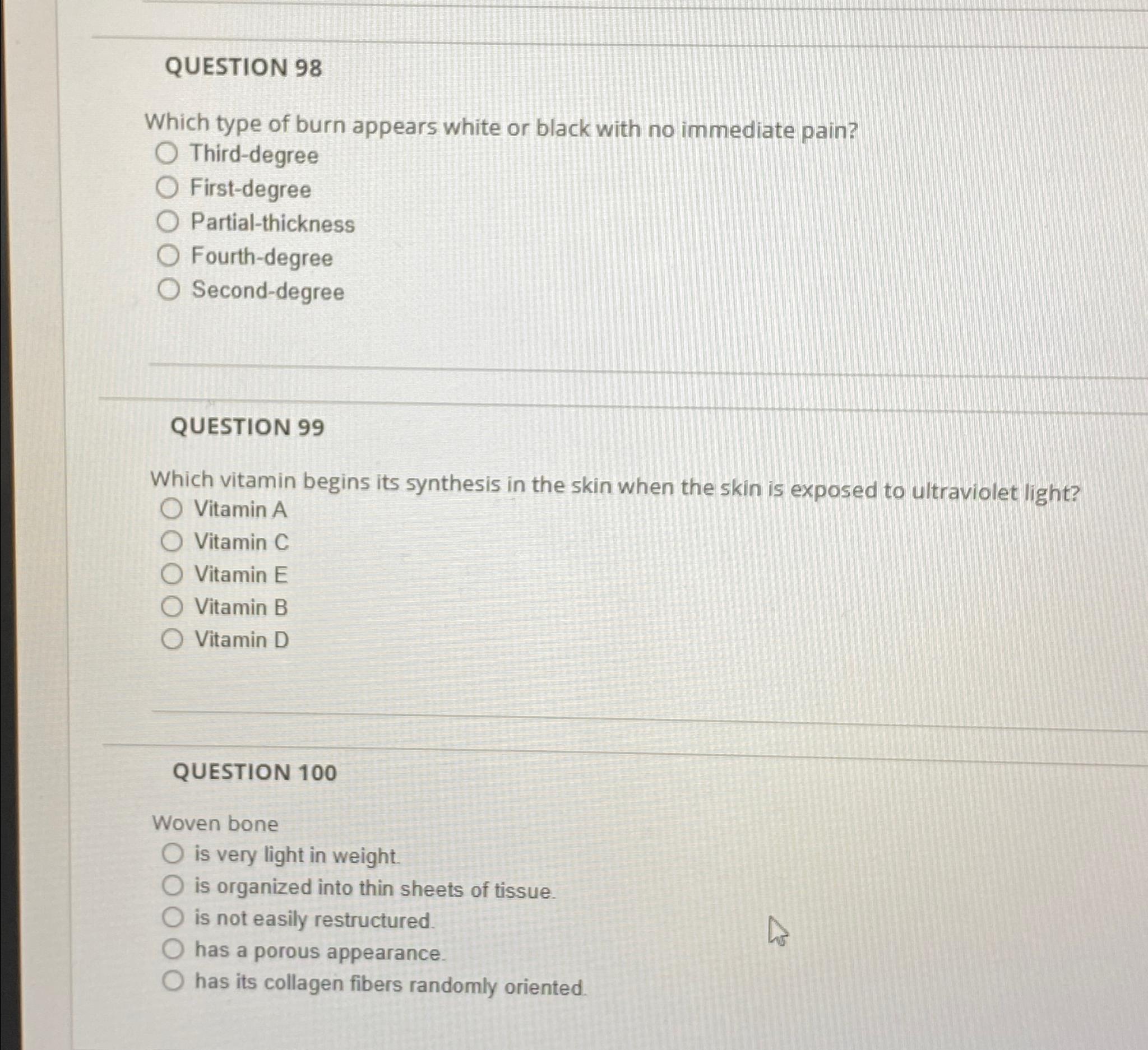 Solved QUESTION 98Which type of burn appears white or black | Chegg.com