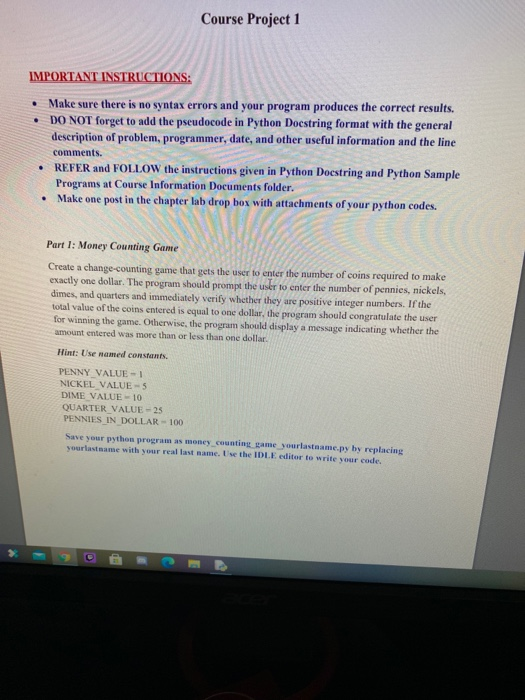 Solved Course Project 1 . . IMPORTANT INSTRUCTIONS: Make | Chegg.com