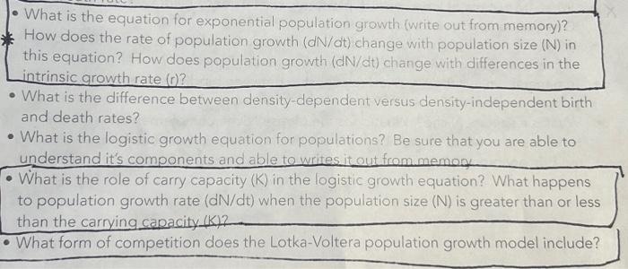 Solved - What is the equation for exponential population | Chegg.com