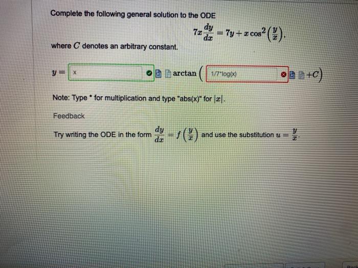 Solved Complete the following general solution to the ODE dy | Chegg.com