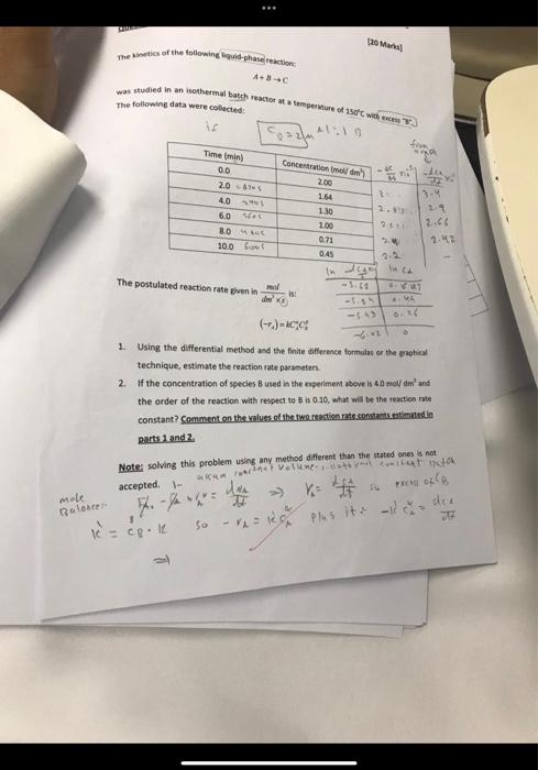 Solved A+B−c The Following Data Were Collected: 1. Using The | Chegg.com