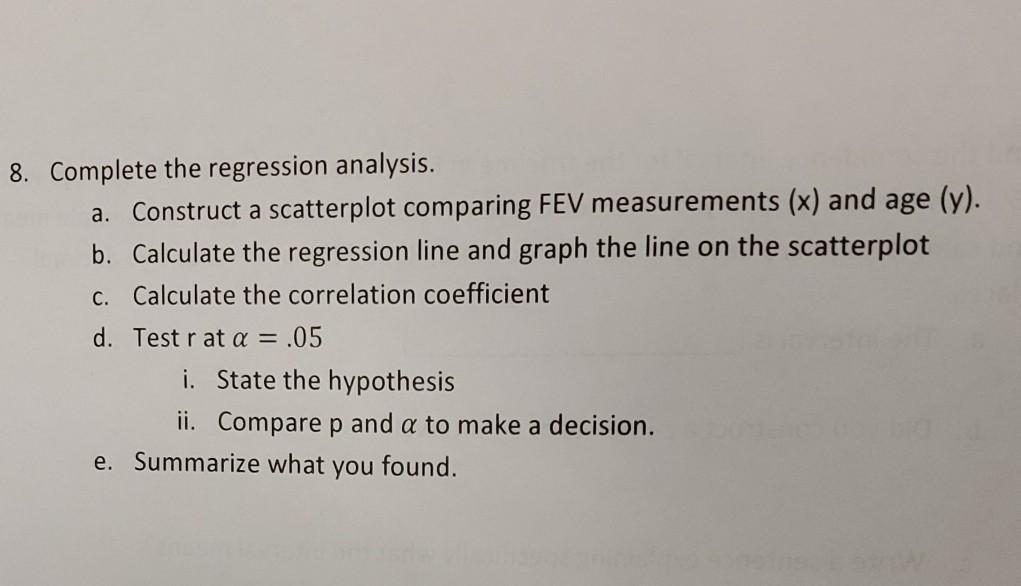 Solved 8. Complete the regression analysis. a. Construct a | Chegg.com