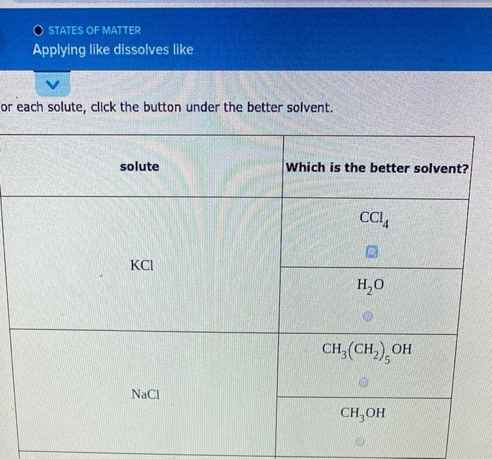 Solved States Of Matter Applying Like Dissolves Like V Or 2260