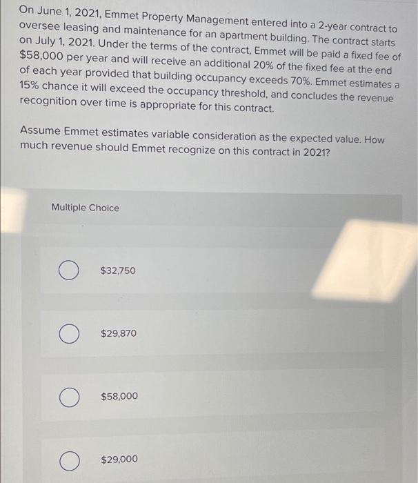 Solved On June 1, 2021, Emmet Property Management entered