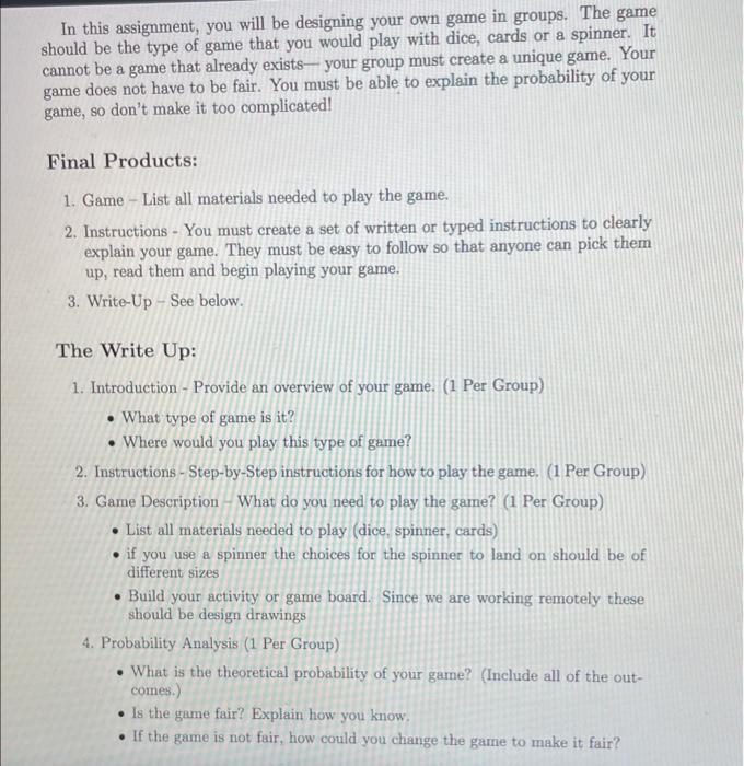 Solved In this assignment, you will be designing your own | Chegg.com