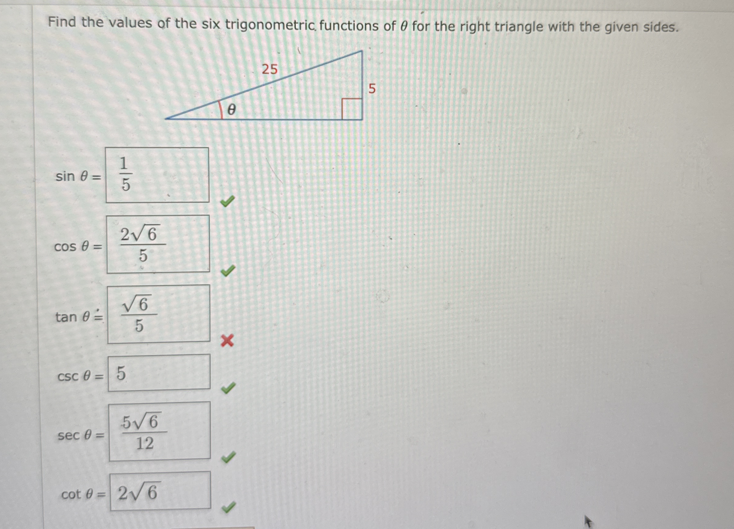 Solved Find the values of the six trigonometric, functions | Chegg.com