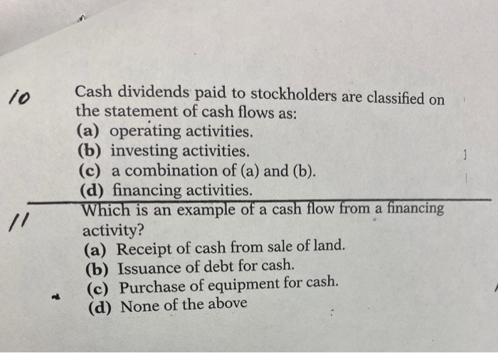 Cash Receipts From Interest And Dividends Are Classified As Solved Cash dividends paid to stockholders are classified on | Chegg.com